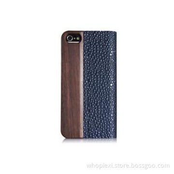 Eco Friendly Flip Leather and Natural Wooden Cell Phone Cas